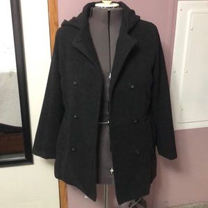 Black Hooded Pea Coat